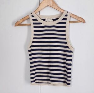 a.ren Navy and Cream Striped Tank Top